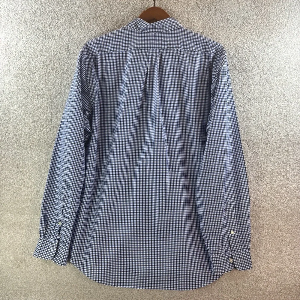 Ralph Lauren Mens 100% Cotton Button Up Navy Blue/Black White Plaid LS XL Shirt